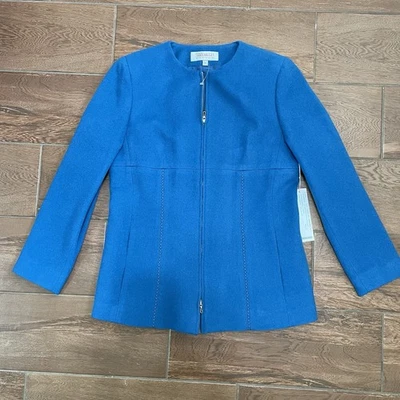 WORTH Vintage Camel Hair Blue Full Zip Jacket Size 10P Business Elegant NWT Flaw - Image 1 of 4