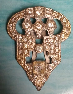 Antique 1930's Vintage Silver Tone Pot Metal Clear Rhinestone Fur or Dress Clip - Picture 1 of 6