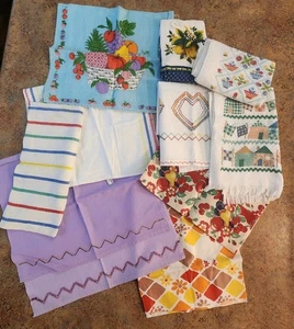 Vintage Lot of 9 Linen/Cotton Hand Tea Towels & 2 Linen Cloth Napkins? Mixed - Picture 1 of 18