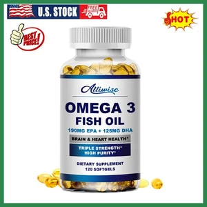 Natural Omega 3 Fish Oil Capsules 190mg 3x Strength For Eye Brain Joint Health - Picture 1 of 8