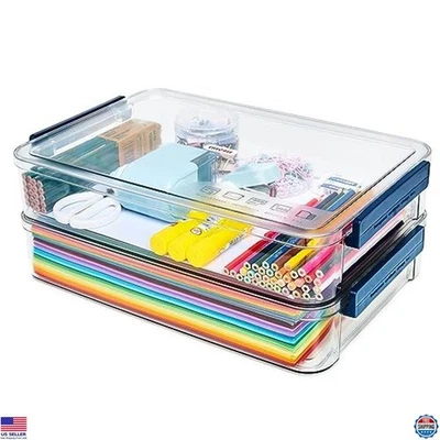 Прозрачная пластиковая коробка для хранения 5,5 кварт с крышками, штабелируемый органайзер чехол упаковка 2 шт. - Изображение 1 из 4