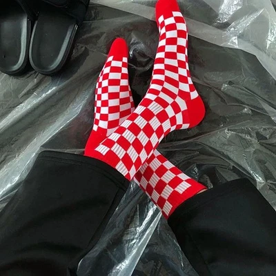 Skateboard Checkered Socks Women Hosiery Middle Tube Socks Korean Style Socks