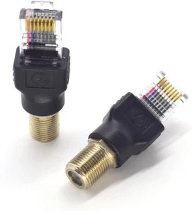 2PCS RF to RJ45 Converter Adapter F Female to RJ45 Male Coaxial Barrel Coupler A - Picture 1 of 12
