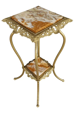 Victorian Mathews & Willard Ornate Filligree Brass Onyx Marble Fern Plant Stand Cover