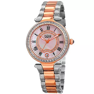 Burgi BUR165TTR Swarovski Damen Kristall Lünette Perlmutt Zifferblatt Datum Uhr - Bild 1 von 7