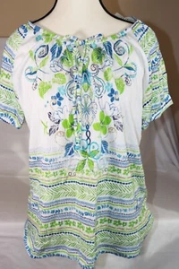 Jason Maxwell Women's Blouse Dressy Top Blue & Lime Green Sz L New w/ Tags - Picture 1 of 6