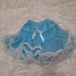 Girl's Princess Ruffle Blue Tutu Skirt Elastic Waist Band With Bow EUC Size L  - Picture 1 of 4