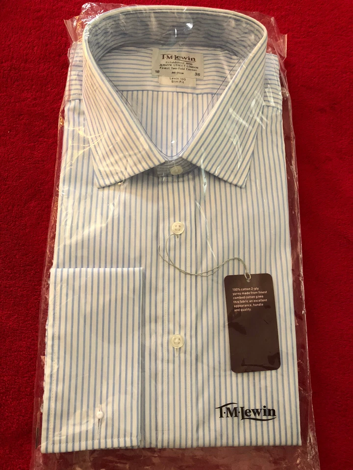 Puños franceses TM Lewin Jermyn St Sky rayas audaces 18/36 calce ajustado imprescindible planchar nuevo con etiquetas Foto 1 de 4