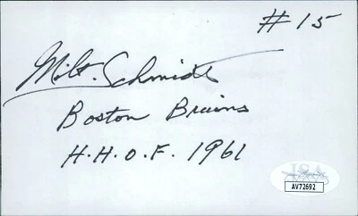 Milt Schmidt Boston Bruins Signed 3x5 Index Card JSA Authenticated - Image 1 of 2