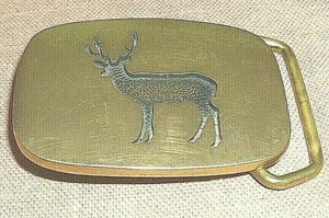 Vintage 1978 BTS Solid Brass Elk Deer Silhouette Cut Out Belt Buckle Western - Picture 1 of 2