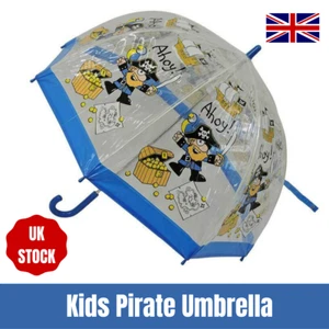 Childrens Pirate PVC Kids Umbrella Dome Bubble Childrens Fun Animal Brolly - Picture 1 of 2