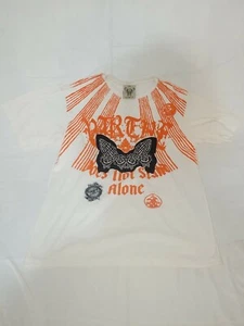 Vintage Blac Label 2XL White and Orange Streetwear T-Shirt Double Sided Studded - Picture 1 of 10