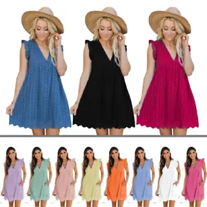 Cotton Women Sleeveless Short Dress Summer California Romper Pleated Skirt S-3XL - Picture 1 of 23