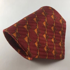 VALENTINO 59L Red & Orange Geometric Silk Mens Neck Tie - Hand Made in Italy - Picture 1 of 5