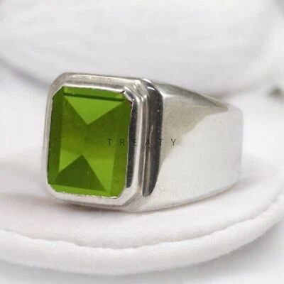 Peridot Emerald Cut Gemstone With 925 Sterling Silver Ring For Men's #A46 - Изображение 1 из 4
