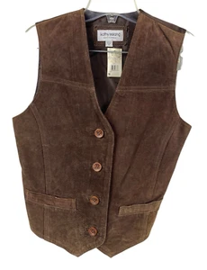 Kathy Ireland Suede Leather Vest Brown Button Equestrian County Vintage Small - Picture 1 of 14
