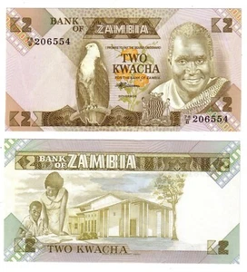 Banknote - 1980-88 Zambia, 2 Kwacha, P24 UNC, African Fish Eagle (F) School (R) - Picture 1 of 1