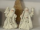 Lot de 2 figurines Père Noël en porcelaine blanche étagère figurines de gardien 6" avec garniture or