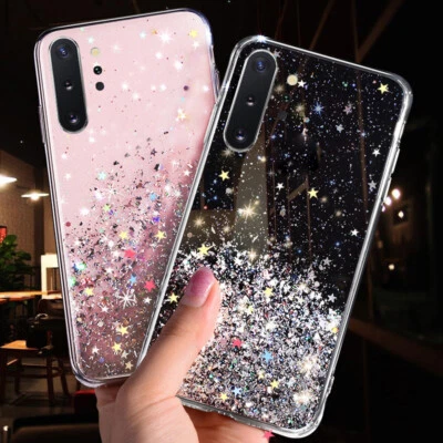 Bling Glitter Star Clear Soft Silicone Case Cover For Samsung Galaxy Phone Model