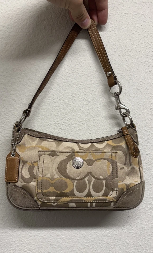 Bolsa de ombro vintage COACH 2171 Chelsea Optic C acabamento em couro camurça marrom Demi Y2k - Imagem 1 de 4