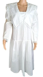 Abito vintage Gunne Sax Jessica McClintock bianco pizzo prateria modesto taglia 9 USA - Foto 1 di 15