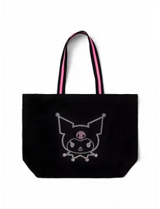 Kuromi Face Rhinestone Oversized Black Canvas Tote Bag NWT - Picture 1 of 3