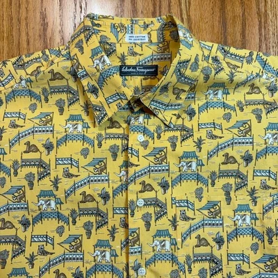 Camisa Salvatore Ferragamo Para Hombres XL 90s Estampado Animal AOP Abotonada Foto 1 de 4