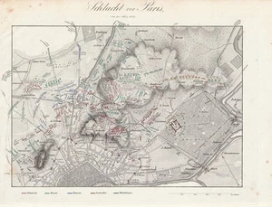 c1840 Schlacht bei Paris 1814 Befreiungskriege Napoleon Stahlstich-Schlachtplan - Picture 1 of 1