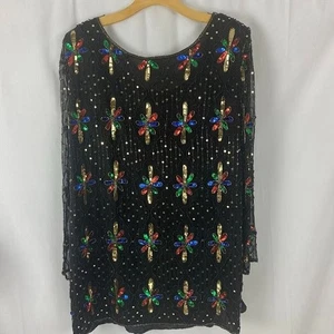 Vestido estilo túnica 100 % seda lentejuelas vintage años 80 Stenay para mujer 3X. - Imagen 1 de 14