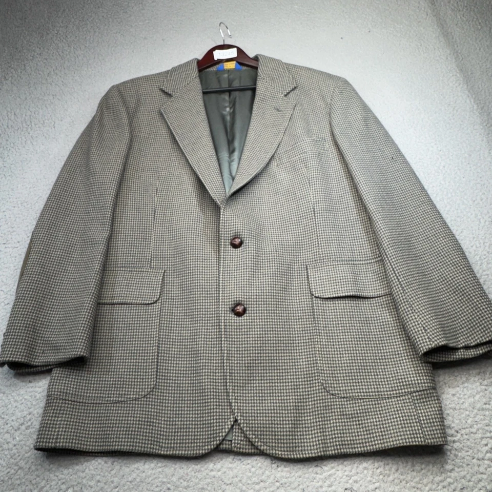 VINTAGE Pendleton Blazer Mens 44 Long Gray Houndstooth Elbow Sport Coat Jacket - Imagem 1 de 4