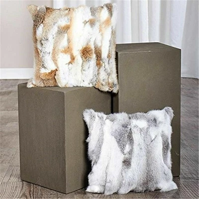 Genuine Rabbit Throw Real Fur Pillows Case Soft Cushion Cover Homes Decorate - Image 1 of 4