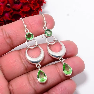 Pendiente araña de plata de ley 925 con piedras preciosas de amatista verde 2,22" E100352 Foto 1 de 4