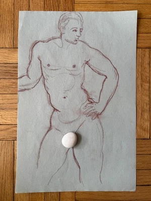 De colección Años 70 Académico Físico Masculino Retrato Hombre Dibujo Gay Int 12 x 18 Foto 1 de 4