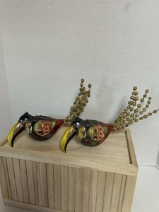 Vtg. Very Colorful Sparkling Pair Of 9” X 3” Toucan Ornaments EUC - Picture 1 of 10