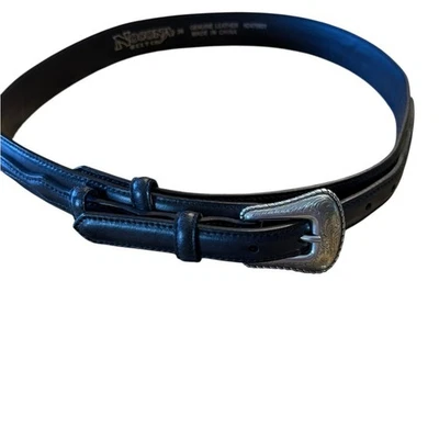 Cinturón de cuero negro occidental Nocona para hombre talla 36 con hebilla plateada grabada Foto 1 de 4