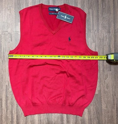 POLO GOLF RALPH LAUREN Men's Red V-Neck Cotton Sweater Vest Size L - Image 1 of 4