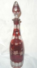 Antique 15" Bohemian Ruby Red Flash Decanter Grape Vine
