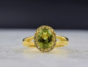 Diamond &Green Peridot Gemstone 925 Sterling Silver Cluster Ring Graduation Gift - Picture 1 of 11