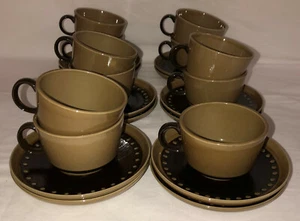 11 Franciscan DISCOVERY TAHITI BROWN CUPS & 12 SAUCERS - Picture 1 of 1