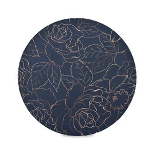 Navy Blue Copper-Gold Round Placemats Heat-Resistant 15.4 inch Set of 6 - Picture 1 of 7