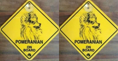 2 Stück 12cm Roadsign Schild mit Saugnapf POMERANIAN  Zwergspitz Warnschild Hund - Bild 1 von 2