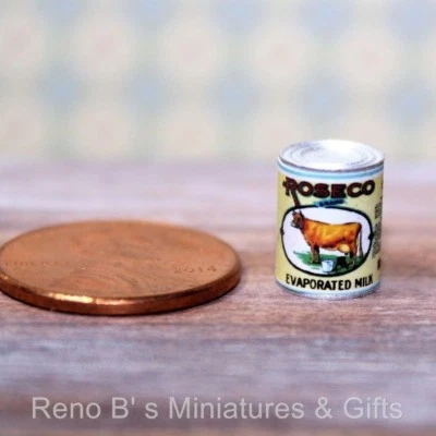 Кукольный домик миниатюрный винтажный ярлык 1:12 банка Roseco испаренное молоко новый - Изображение 1 из 2