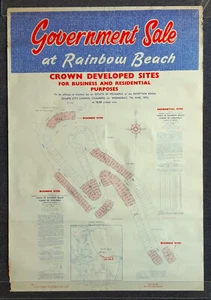 1972 ~Real Estate Subdivision Land Auction Poster ~Rainbow Beach, S.E. Qld. - Picture 1 of 6