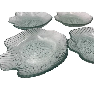 Juego de 4 platos de vidrio verde aperitivo para peces playa costera hogar comedor 6,25" Foto 1 de 4