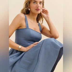NEU Reformation Everett Leinen Midikleid Kornblumenblau | US 6 UK 10 - Bild 1 von 15