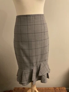banana republic Light Weight Wool Blend Plaid Ruffle Pencil Skirt uk size 12 - Picture 1 of 7