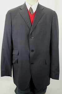 ETRO MILANO ITALY MEN'S NAVY BLUE CHECK 3 BUTTON SPORT COAT BLAZER SIZE 44L EUC! - Picture 1 of 9