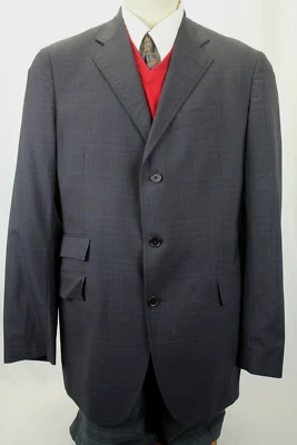 ETRO MILANO ITALY MEN'S NAVY BLUE CHECK 3 BUTTON SPORT COAT BLAZER SIZE 44L EUC! Foto 1 de 4