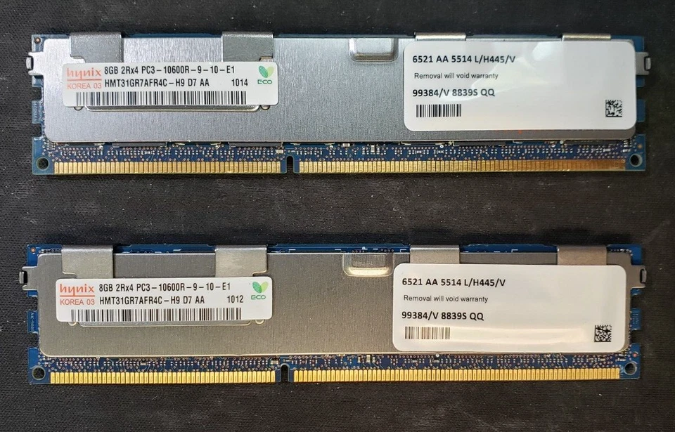 16GB (2x8GB) Hynix 2Rx4 PC3L-10600R DDR3-1333MHz Reg ECC HMT31GR7AFR4C-H9 D7 AB - Image 1 of 2