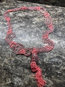 Peach/Coral Beaded Scarf Necklace - Picture 1 of 9